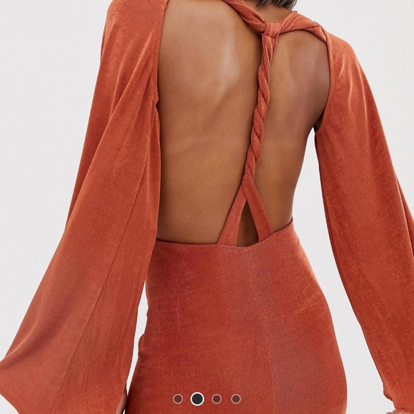 ASOS DESIGN twist back open back midi dress in rust - Picture 3 of 3